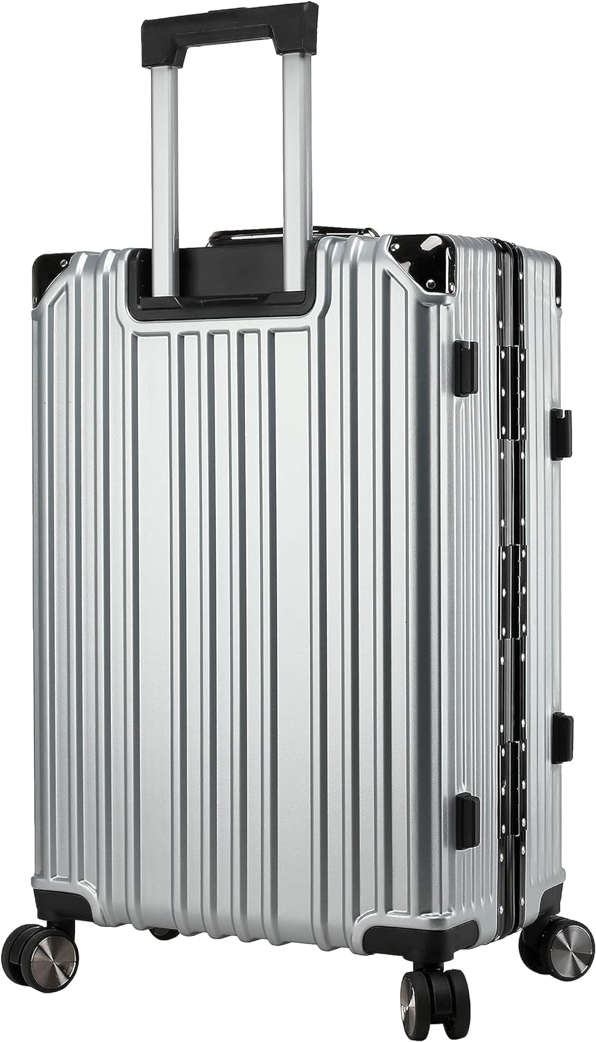 EB EVER BEST-Series Of Bags EverBest® Polycarbonate Hard Case Aluminum Frame Suitcase, 4 Quite 360° Double Wheels Trolley Bag with TSA Lock, Silver, Set of 3 (22/26/30 inch), Travel Accessories