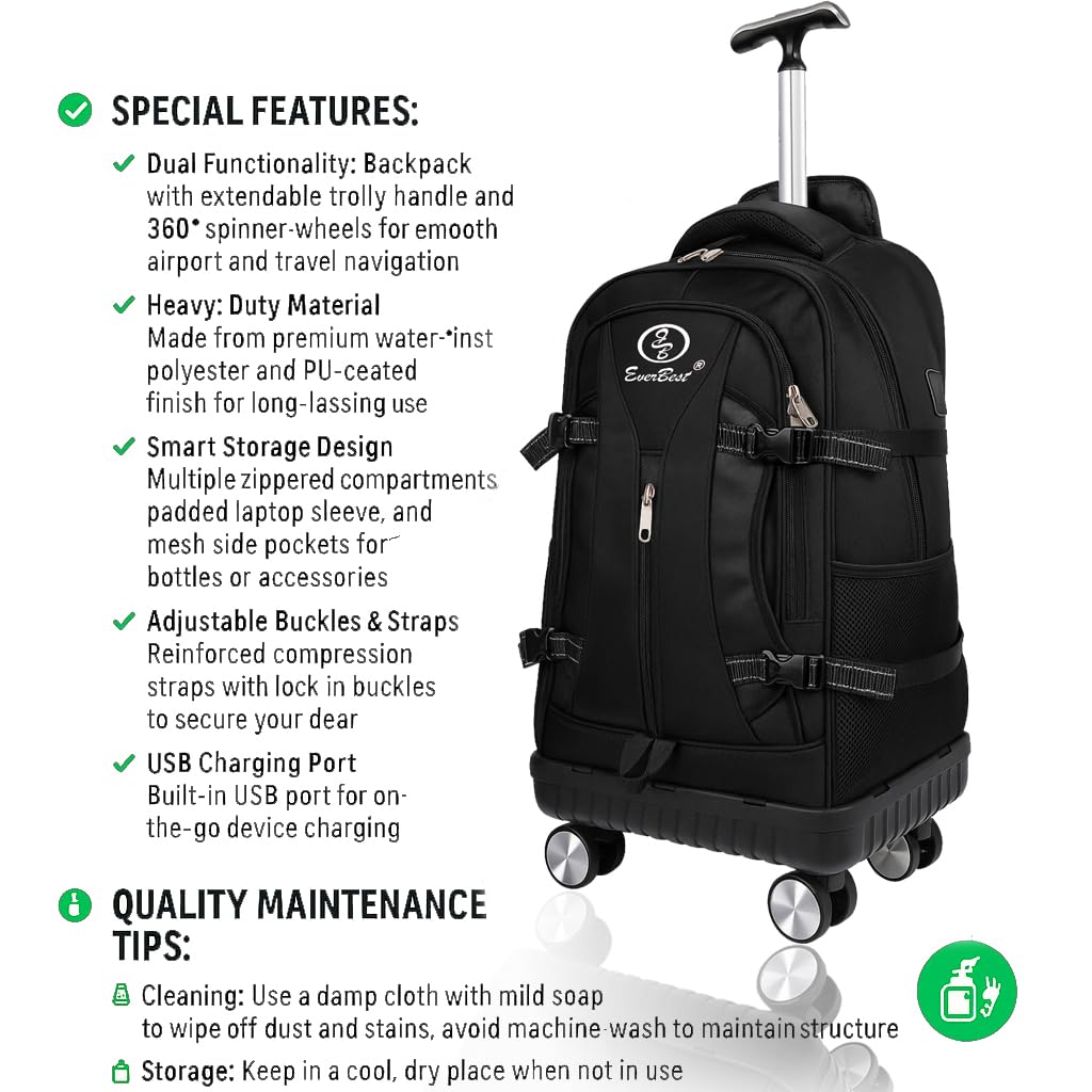 EB EVER BEST-Series Of Bags Four Wheel Laptop Trolley Backpack (Grey- Size 48 cm), Black, M, Casual