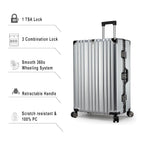 EB EVER BEST-Series Of Bags EverBest® Polycarbonate Hard Case Aluminum Frame Suitcase, 4 Quite 360° Double Wheels Trolley Bag with TSA Lock, Silver, Set of 3 (22/26/30 inch), Travel Accessories