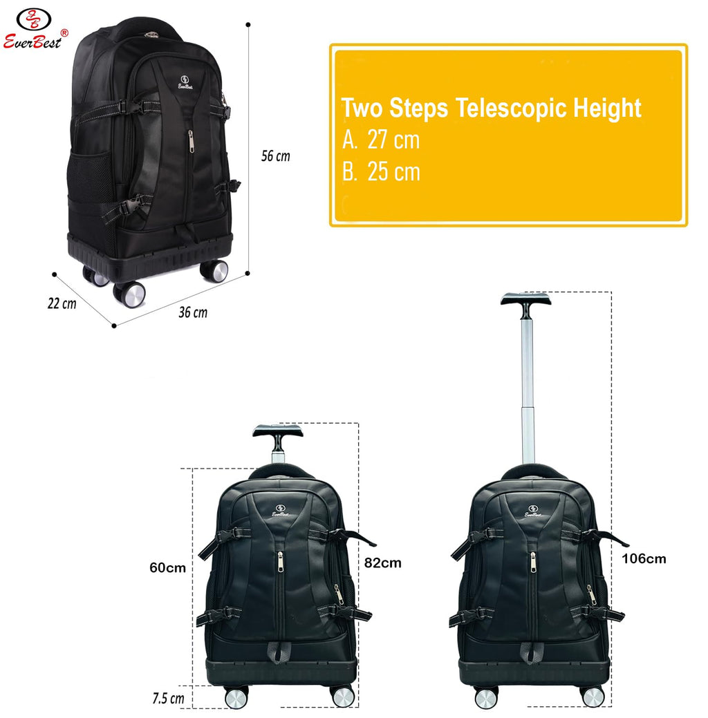 EB EVER BEST-Series Of Bags Four Wheel Laptop Trolley Backpack (Grey- Size 48 cm), Black, M, Casual