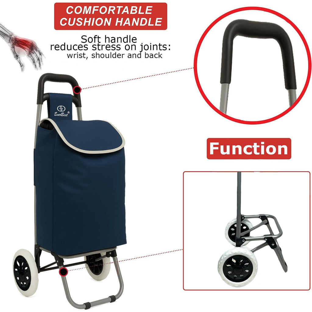 Everbest Shopping Trolley Bag with 2 Wheels | Foldabe and Collapsible | Grocery Bag for Fruits and Vegetables | Removable Luggaage Bag with 38 litres Capacity