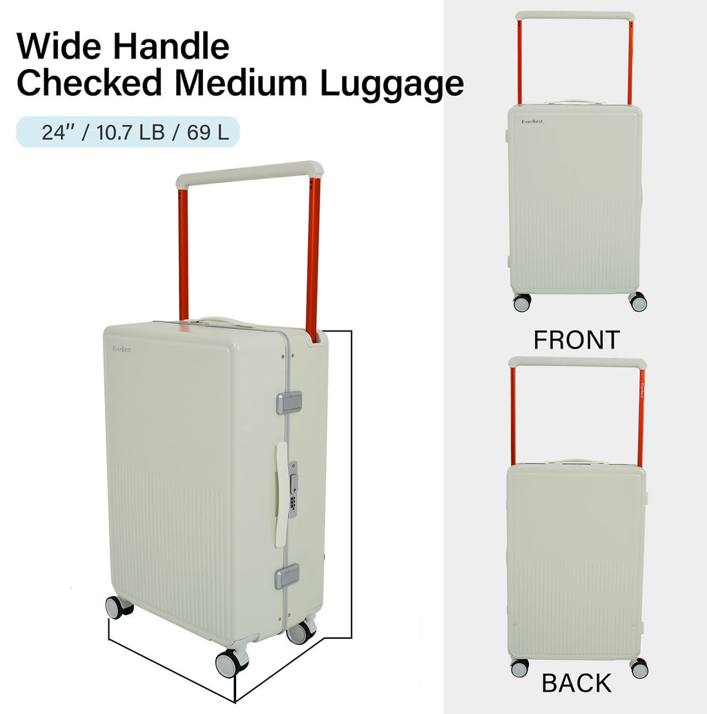 EverBest 22 Inch Polycarbonate Hard Case Zipperless Aluminium Frame White Suitcase