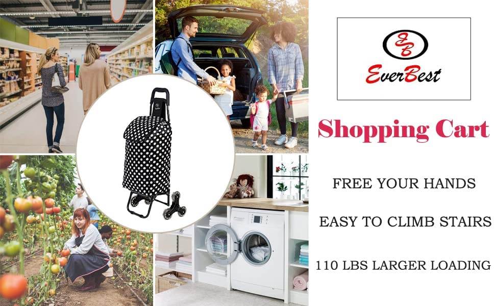EB Ever Best-Series of Bags Stair Climbing Collapsible Shopping Bag with Wheels, Grocery, Fruits, Vegetables Basket, Laundry Cart, 38 litres
