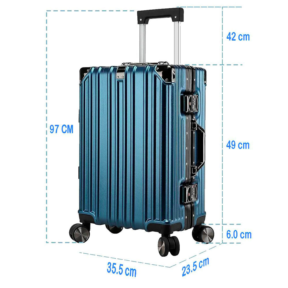 Vintage 22 Inch  Blue Aluminum Suitcase – Hard Shell Luggage with TSA Lock & Spinner Wheels