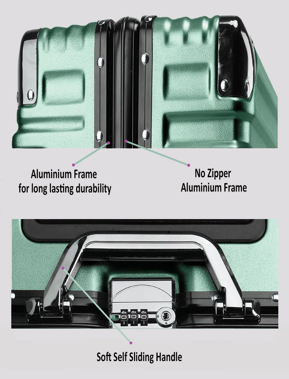 Vintage 26 Inch Green Aluminum Suitcase – Hard Shell Luggage With TSA Lock & Spinner Wheels