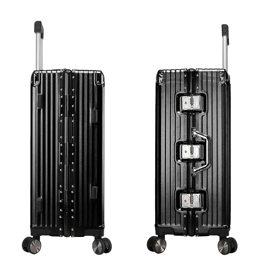 Vintage 26 Inch Black Aluminum Suitcase – Hard Shell Luggage with TSA Lock & Spinner Wheels