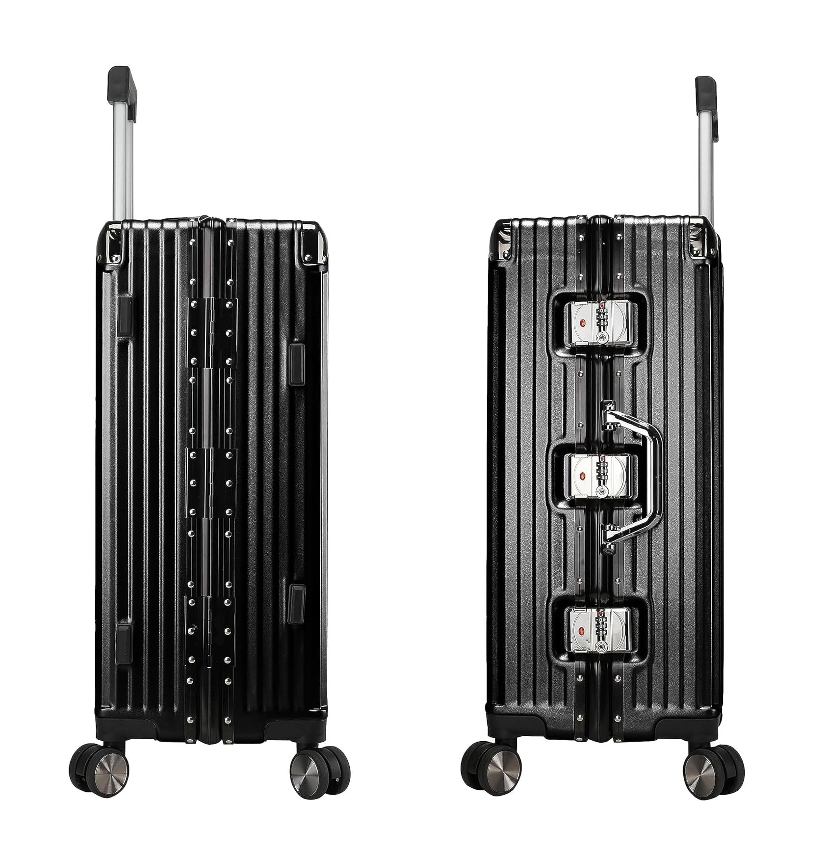 Vintage 26 Inch Black Aluminum Suitcase – Hard Shell Luggage with TSA Lock & Spinner Wheels