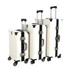 EB EVER BEST-Series Of Bags Polycarbonate Hard Case Aluminum Frame Suitcase with USB Port, Cup Holder, Phone Holder, Lightweight, 4 Quite 360° Double Wheels Trolley Bag, White, Set of 3 (20/24/28