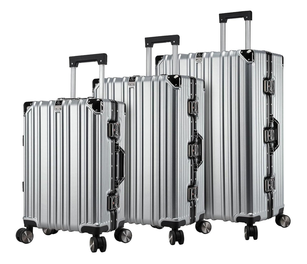 EB EVER BEST-Series Of Bags EverBest® Polycarbonate Hard Case Aluminum Frame Suitcase, 4 Quite 360° Double Wheels Trolley Bag with TSA Lock, Silver, Set of 3 (22/26/30 inch), Travel Accessories