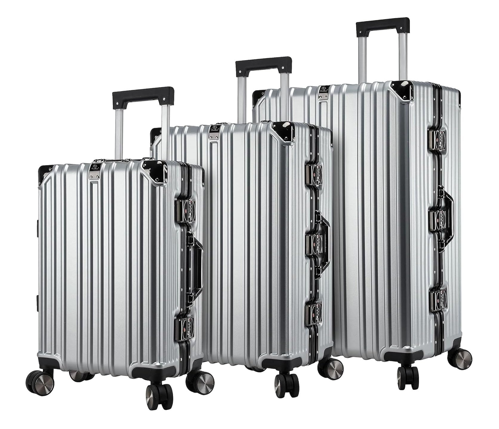 EB EVER BEST-Series Of Bags EverBest® Polycarbonate Hard Case Aluminum Frame Suitcase, 4 Quite 360° Double Wheels Trolley Bag with TSA Lock, Silver, Set of 3 (22/26/30 inch), Travel Accessories