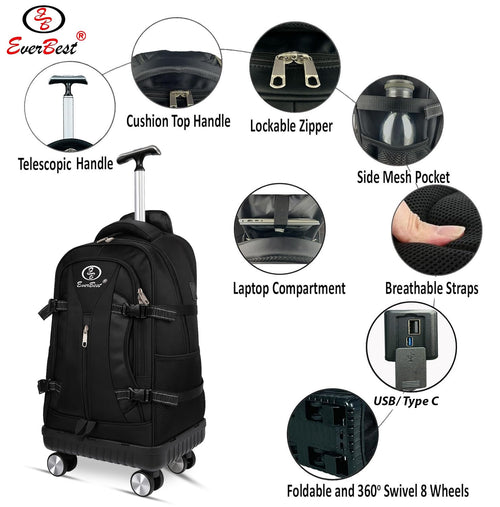 EB EVER BEST-Series Of Bags Four Wheel Laptop Trolley Backpack (Grey- Size 48 cm), Black, M, Casual