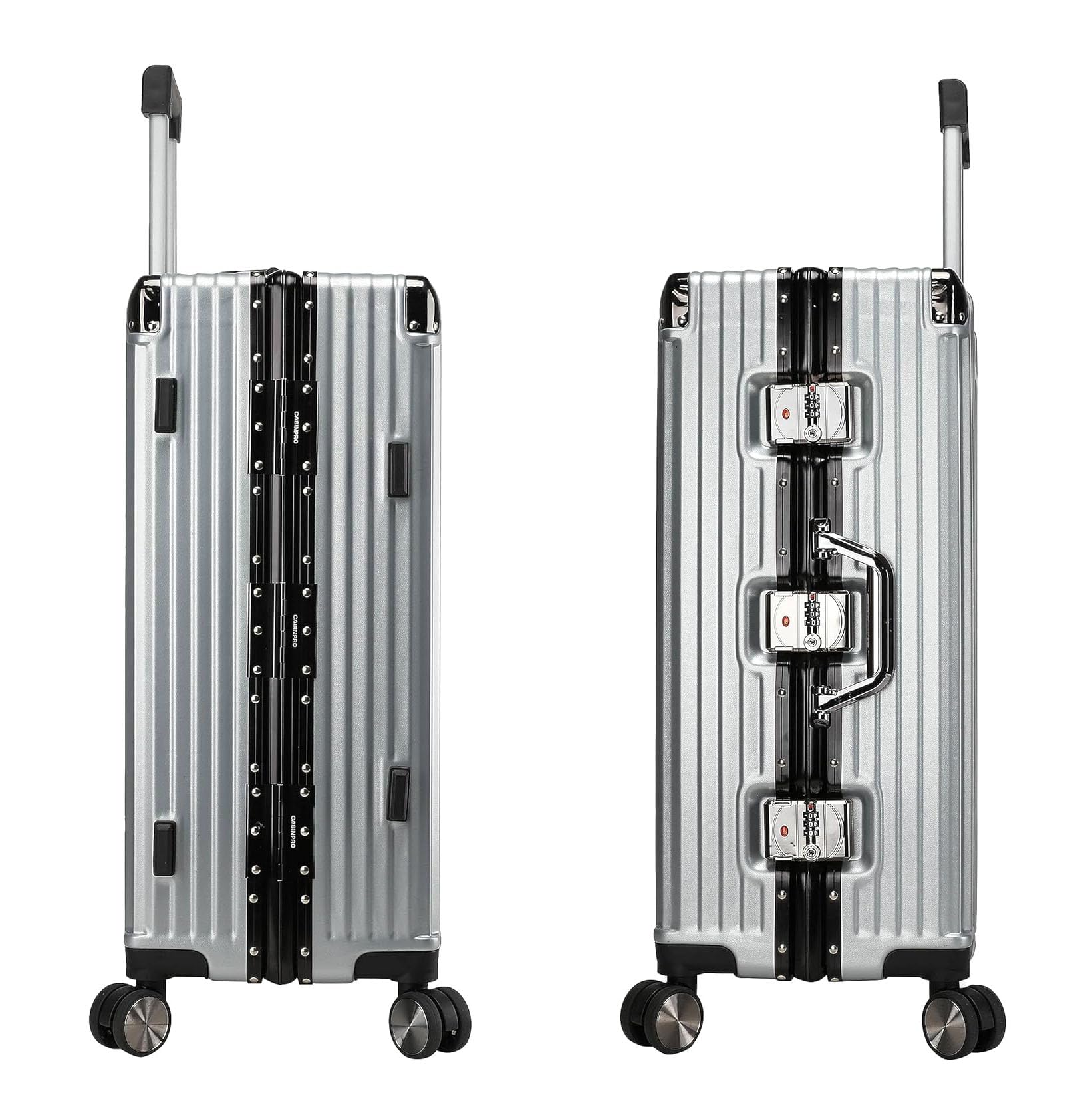EB EVER BEST-Series Of Bags EverBest® Polycarbonate Hard Case Aluminum Frame Suitcase, 4 Quite 360° Double Wheels Trolley Bag with TSA Lock, Silver, Set of 3 (22/26/30 inch), Travel Accessories