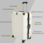 EB EVER BEST-Series Of Bags Polycarbonate Hard Case Aluminum Frame Suitcase with USB Port, Cup Holder, Phone Holder, Lightweight, 4 Quite 360° Double Wheels Trolley Bag, White, Set of 3 (20/24/28