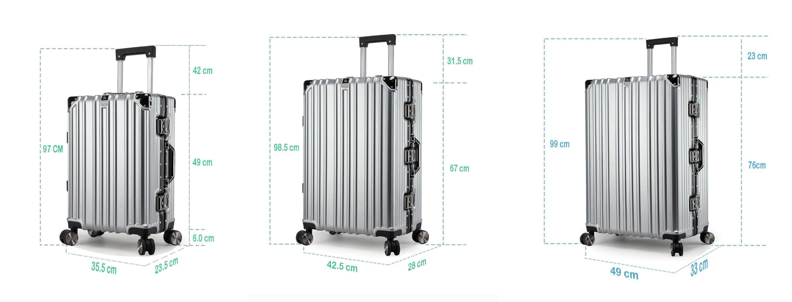 EB EVER BEST-Series Of Bags EverBest® Polycarbonate Hard Case Aluminum Frame Suitcase, 4 Quite 360° Double Wheels Trolley Bag with TSA Lock, Silver, Set of 3 (22/26/30 inch), Travel Accessories