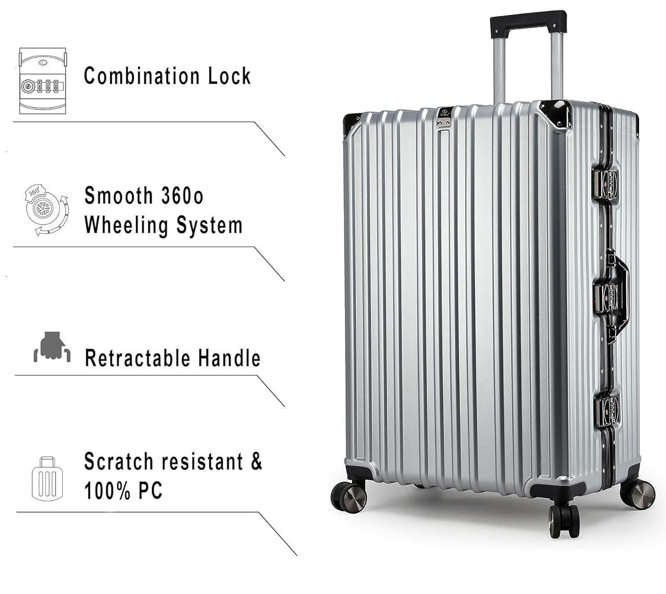 Vintage 22 And 26 Inch Sliver Aluminum Set Of 2 Suitcase  – Hard Shell Luggage with TSA Lock & Spinner Wheels