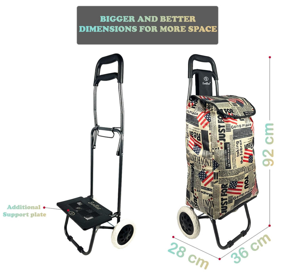 Eb Ever Best-Series Of Bags Foldable Shopping Trolley Bag with Wheels, Grocery, Fruits & Vegetables Cartbasket, 38 litres Capacity, Standard, Flag Print