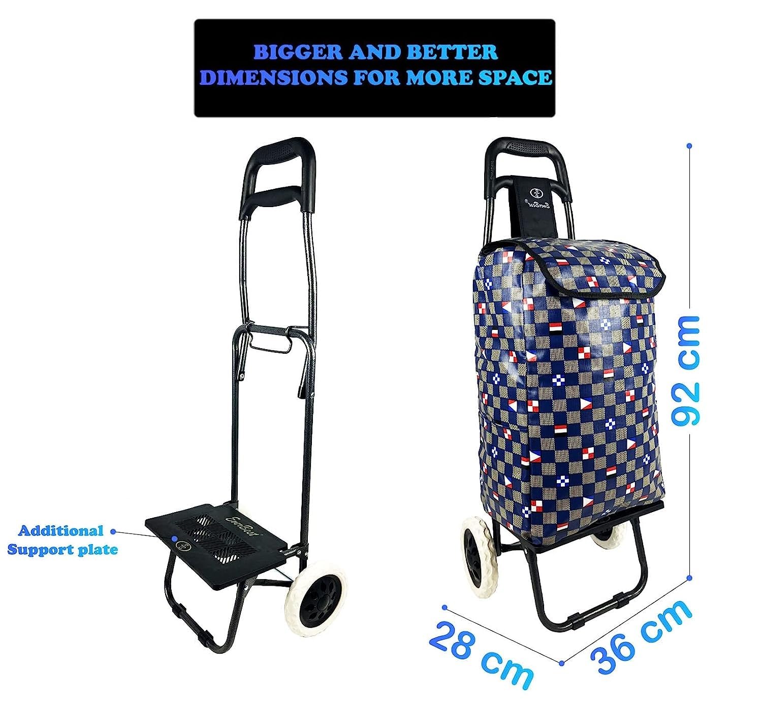 EB EVER BEST-Series Of Bags Foldable Shopping Trolley Bag | 2 Year Warranty | Blue Chess