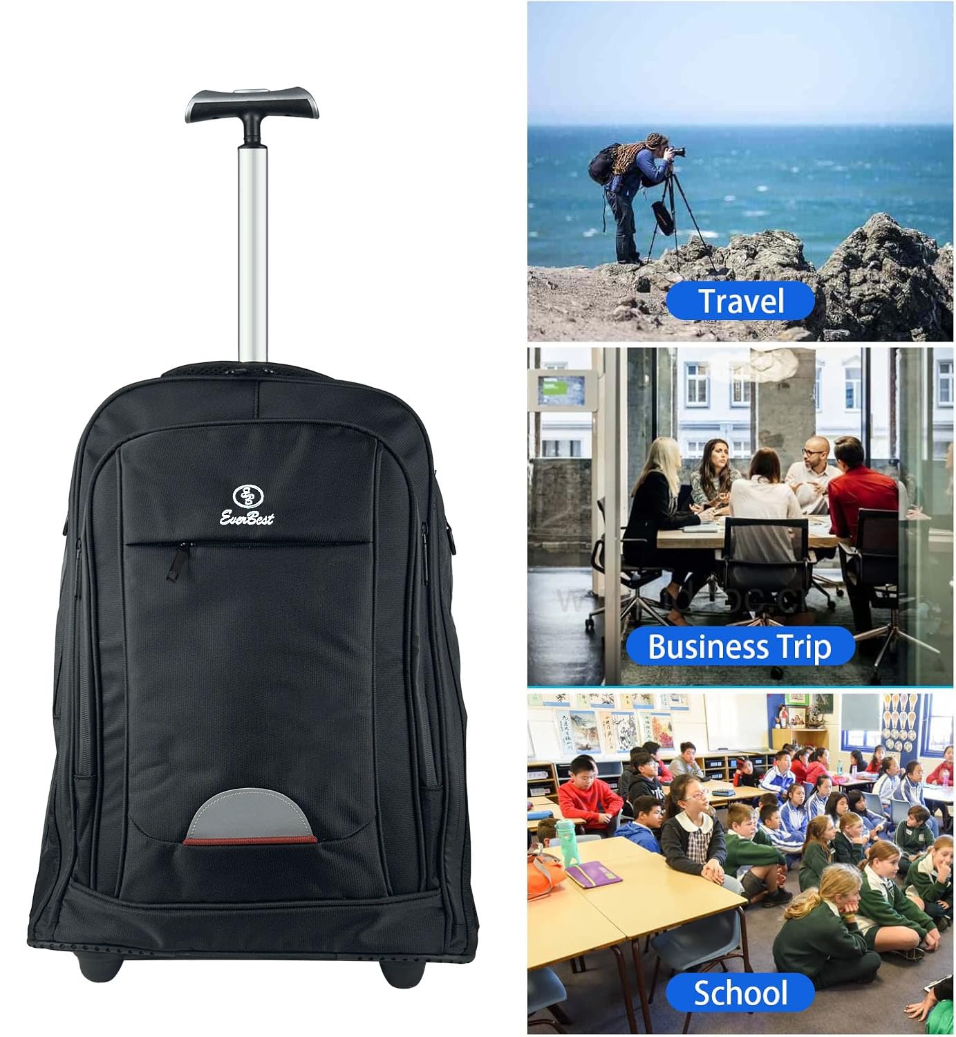 EB EVER BEST-Series Of Bags Laptop Trolley 2 Big Wheel Backpack Luggage Suitcase Compact Business Bag Student Laptop Bag for Men & Women-Black, Black, M, Casual