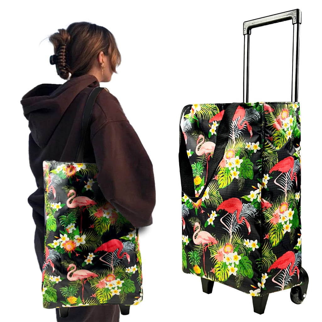 EverBest Foldable Shopping Bag with Wheels Folding Shopping Trolley Tote Bag on Wheels Collapsible Shopping Cart (Blue)