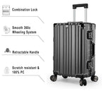 Vintage 22 And 26 Inch Grey Aluminum Set Of 2 Suitcase  – Hard Shell Luggage with TSA Lock & Spinner Wheels