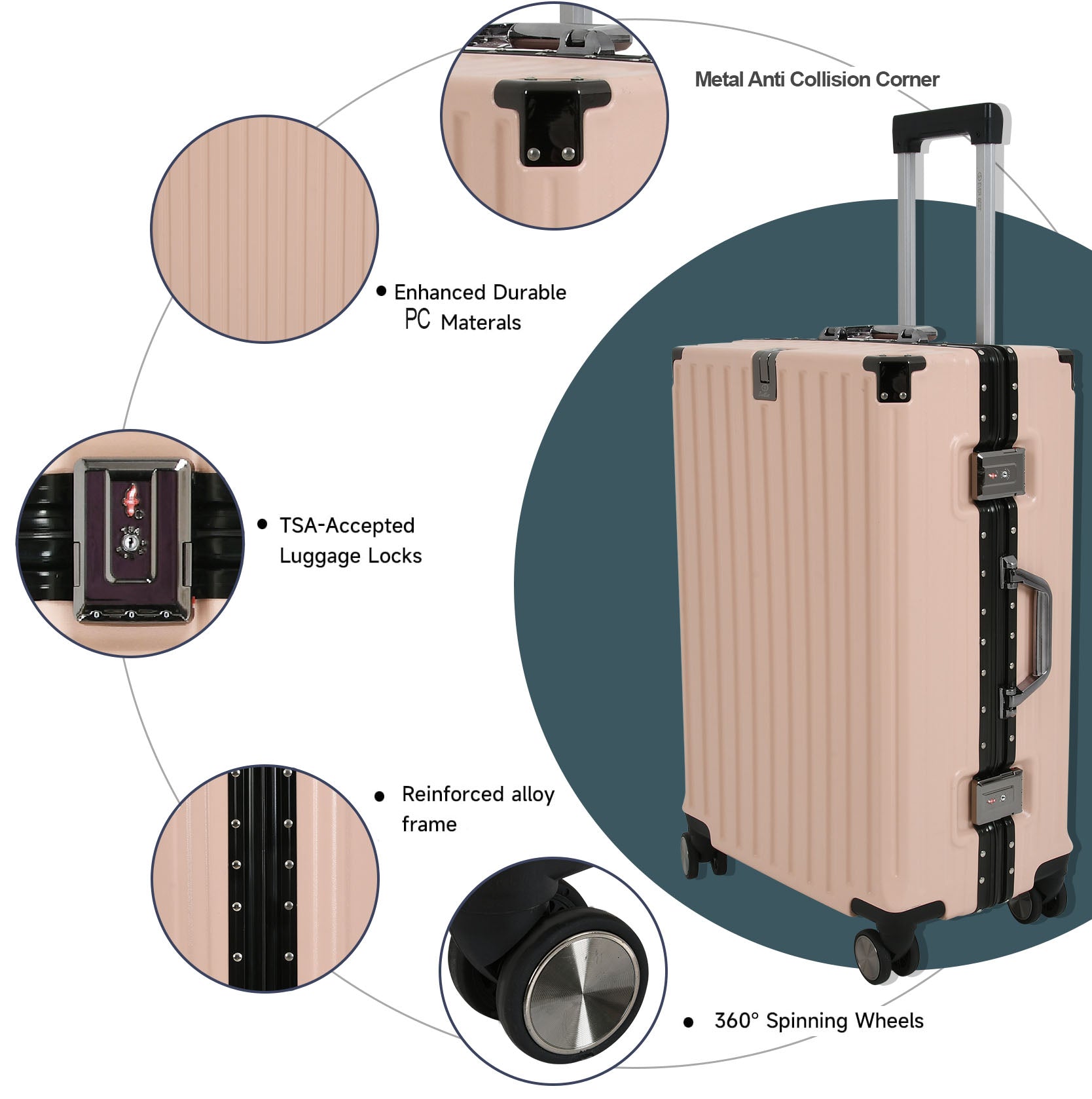 Vintage 22 And 26 Inch Pink Aluminum Set Of 2 Suitcase  – Hard Shell Luggage with TSA Lock & Spinner Wheels