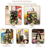 EverBest Foldable Shopping Bag with Wheels Folding Shopping Trolley Tote Bag on Wheels Collapsible Shopping Cart (Flower)