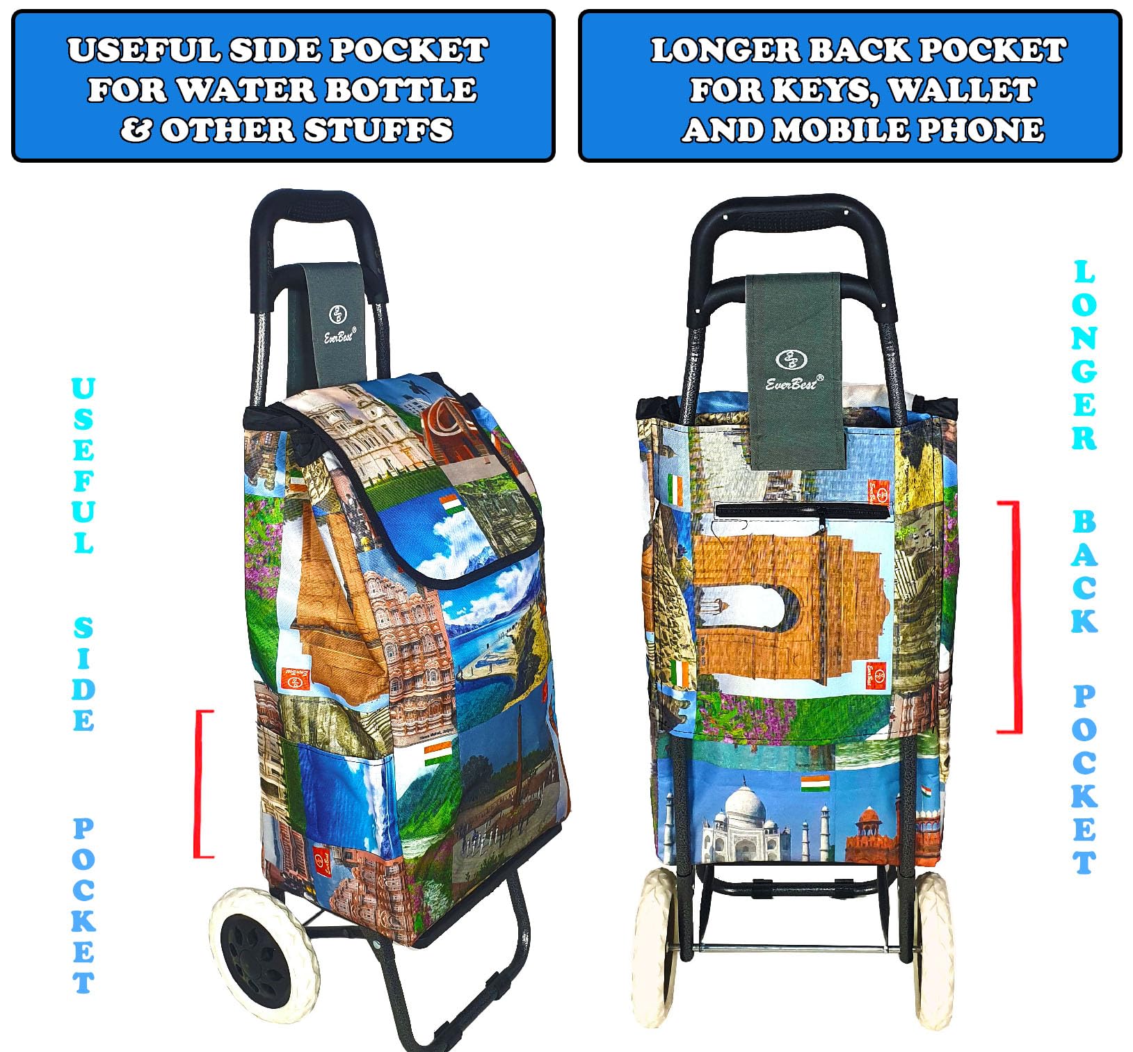 EverBest Foldable Shopping Trolley Bag (Colorful Teddys)