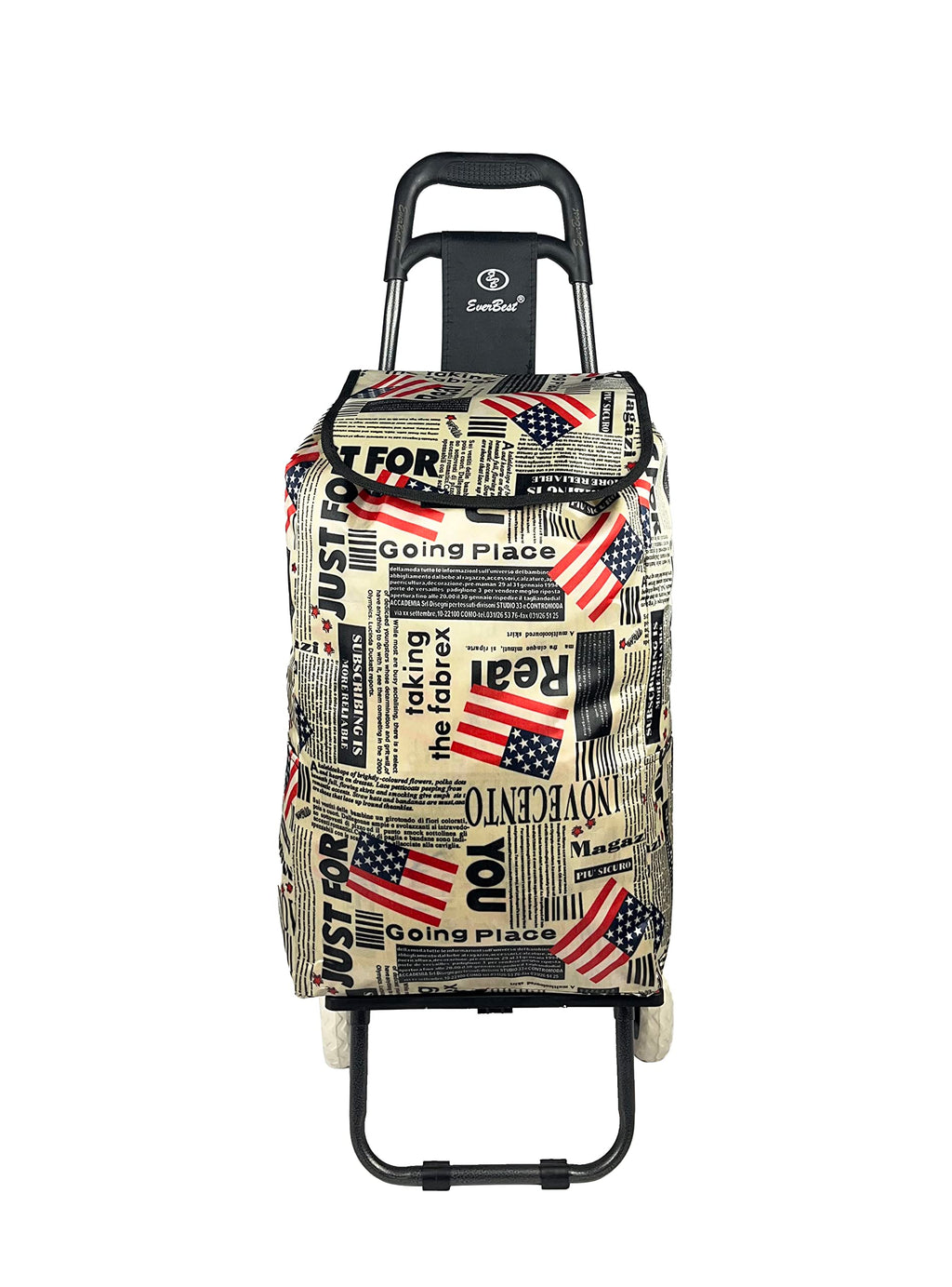 Eb Ever Best-Series Of Bags Foldable Shopping Trolley Bag with Wheels, Grocery, Fruits & Vegetables Cartbasket, 38 litres Capacity, Standard, Flag Print