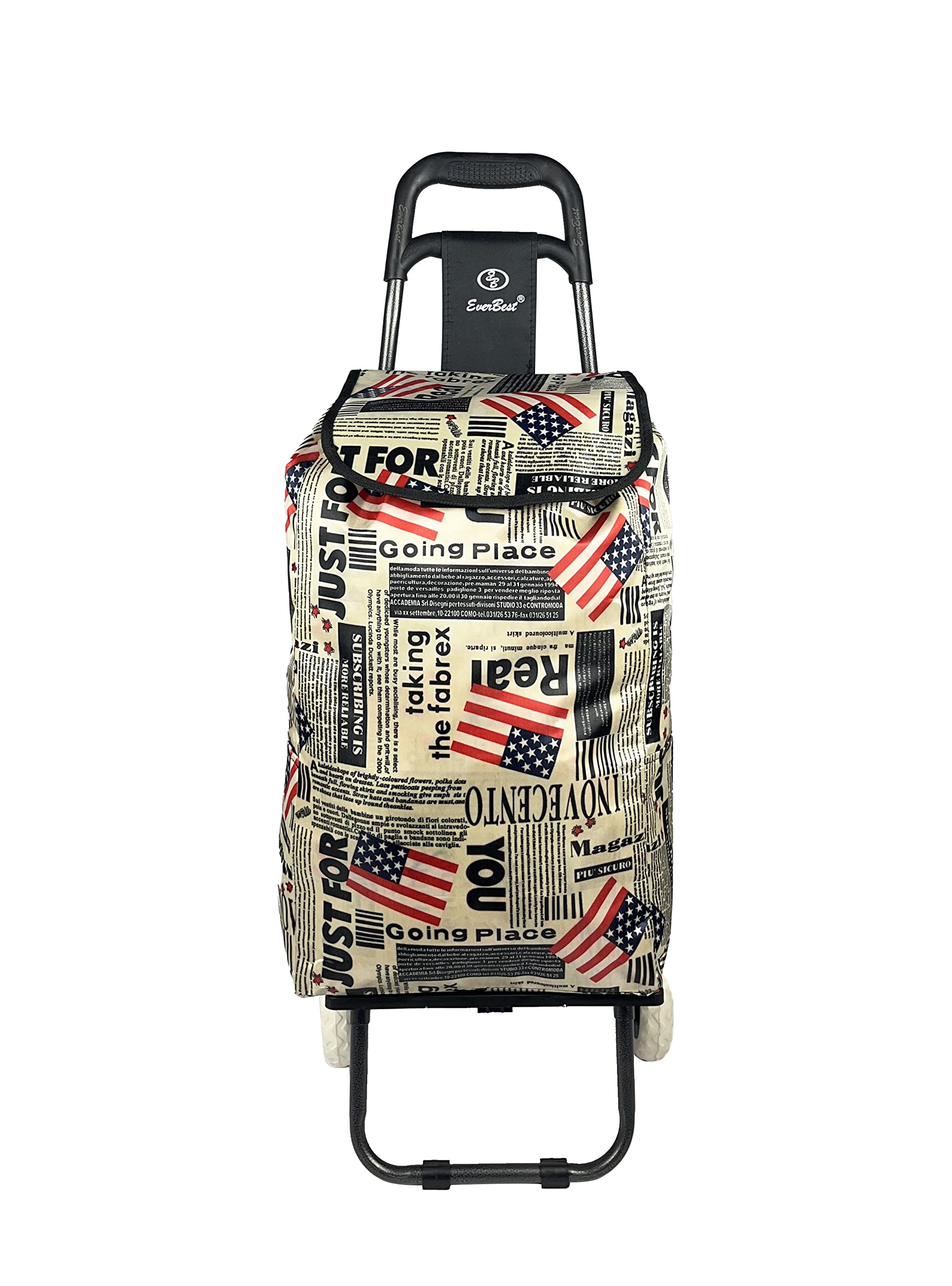 Eb Ever Best-Series Of Bags Foldable Shopping Trolley Bag with Wheels, Grocery, Fruits & Vegetables Cartbasket, 38 litres Capacity, Standard, Flag Print