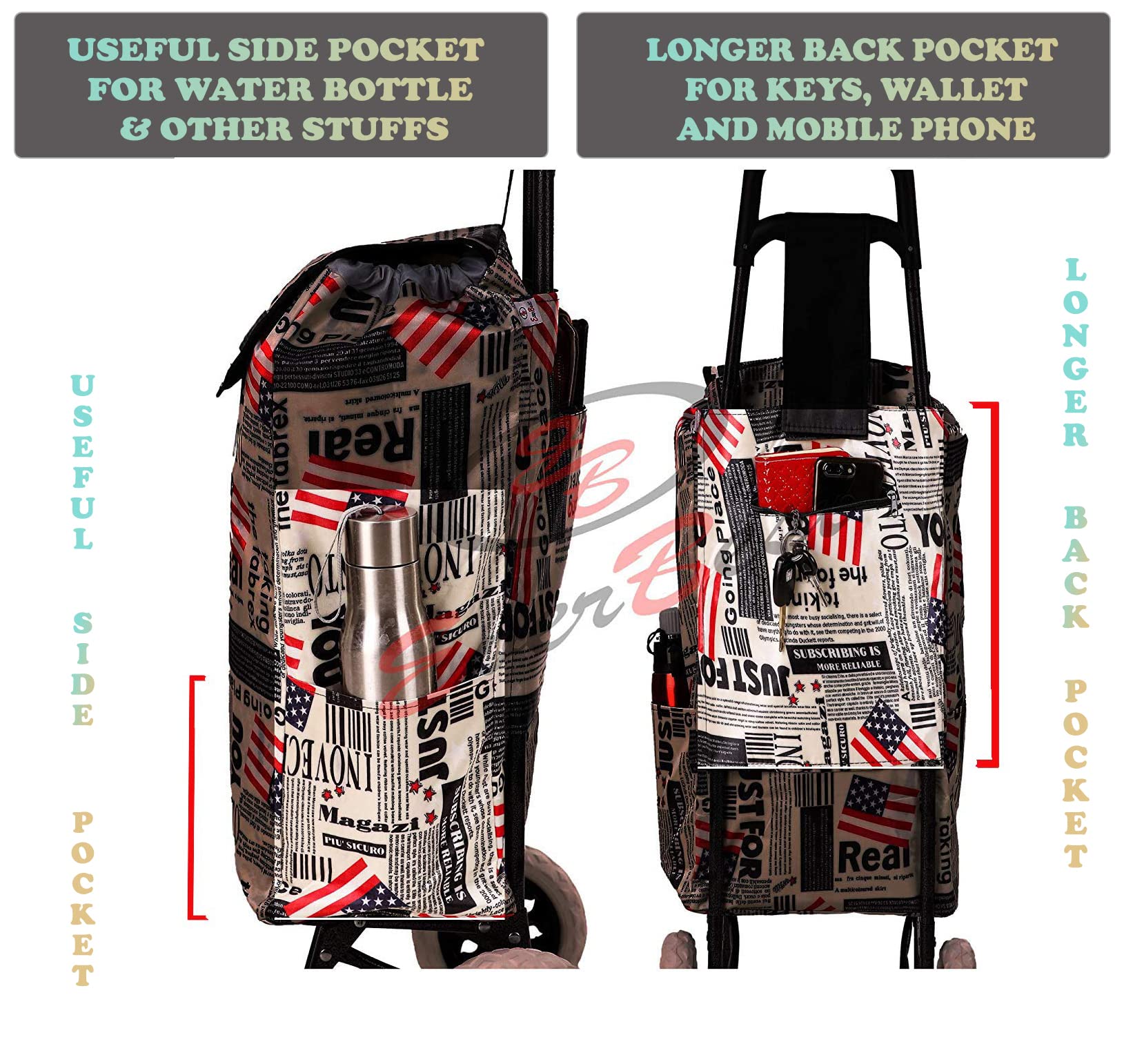 Eb Ever Best-Series Of Bags Foldable Shopping Trolley Bag with Wheels, Grocery, Fruits & Vegetables Cartbasket, 38 litres Capacity, Standard, Flag Print