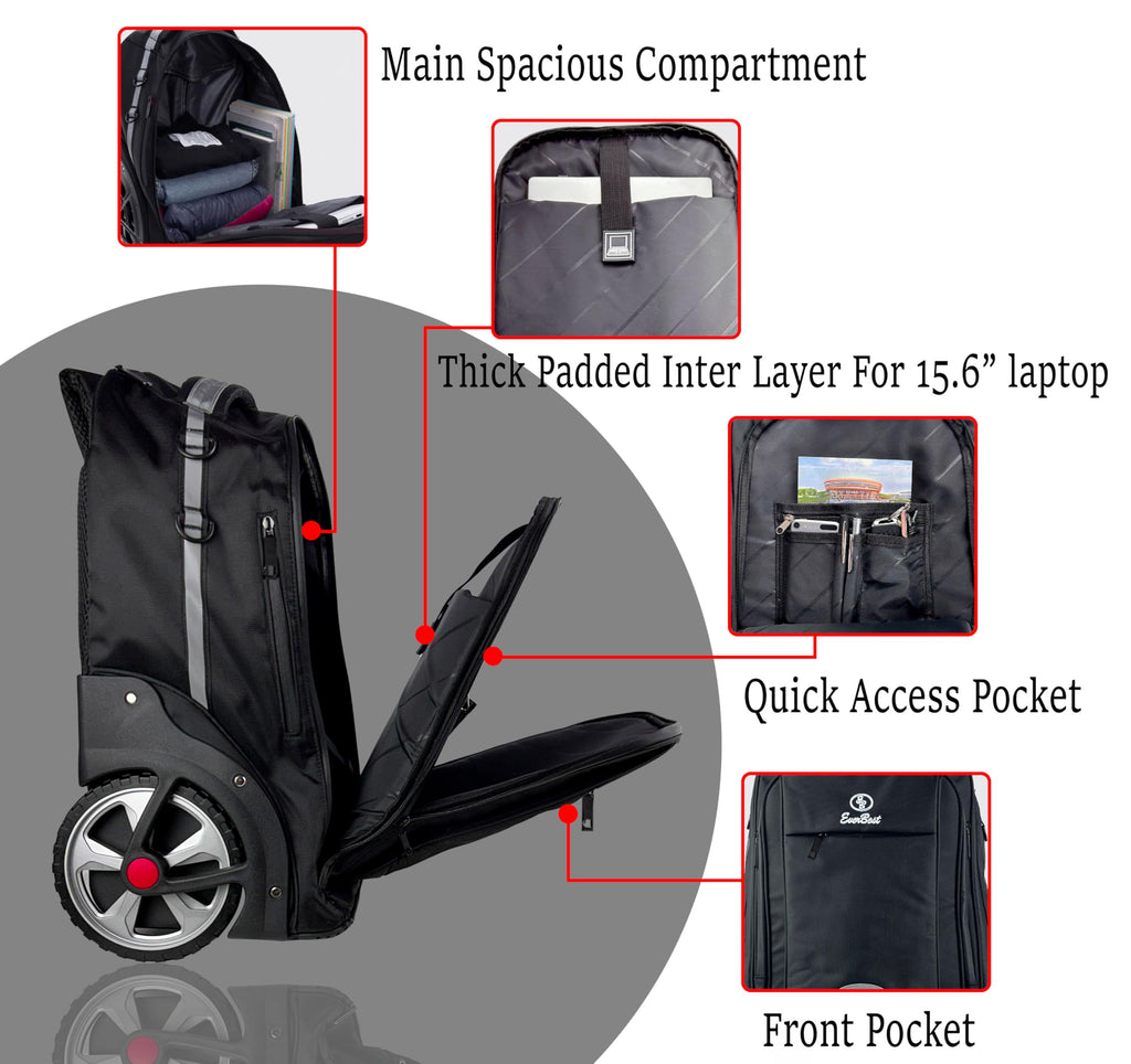 EB EVER BEST-Series Of Bags Laptop Trolley 2 Big Wheel Backpack Luggage Suitcase Compact Business Bag Student Laptop Bag for Men & Women-Black, Black, M, Casual