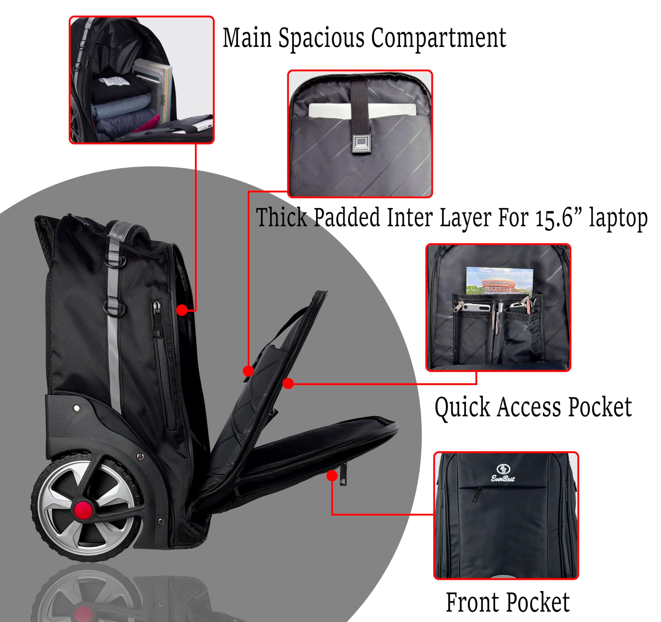 EB EVER BEST-Series Of Bags Laptop Trolley 2 Big Wheel Backpack Luggage Suitcase Compact Business Bag Student Laptop Bag for Men & Women-Black, Black, M, Casual
