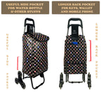 EverBest Stair Climbing Collapsible Shopping Trolley Bag with Wheels | 2 Year Warranty | Grocery, Fruits, Vegetables Basket | Laundry Cart | 38 litres Capacity, Brown Chess, Standard, modern