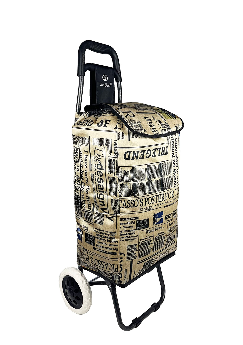 Eb Ever Best-Series Of Bags Foldable Shopping Trolley Bag with Wheels, Grocery, Fruits & Vegetables Cartbasket, 38 litres Capacity, Beige