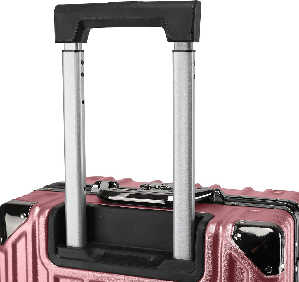 Vintage 22 Inch Pink Aluminum Suitcase – Hard Shell Luggage with TSA Lock & Spinner Wheels
