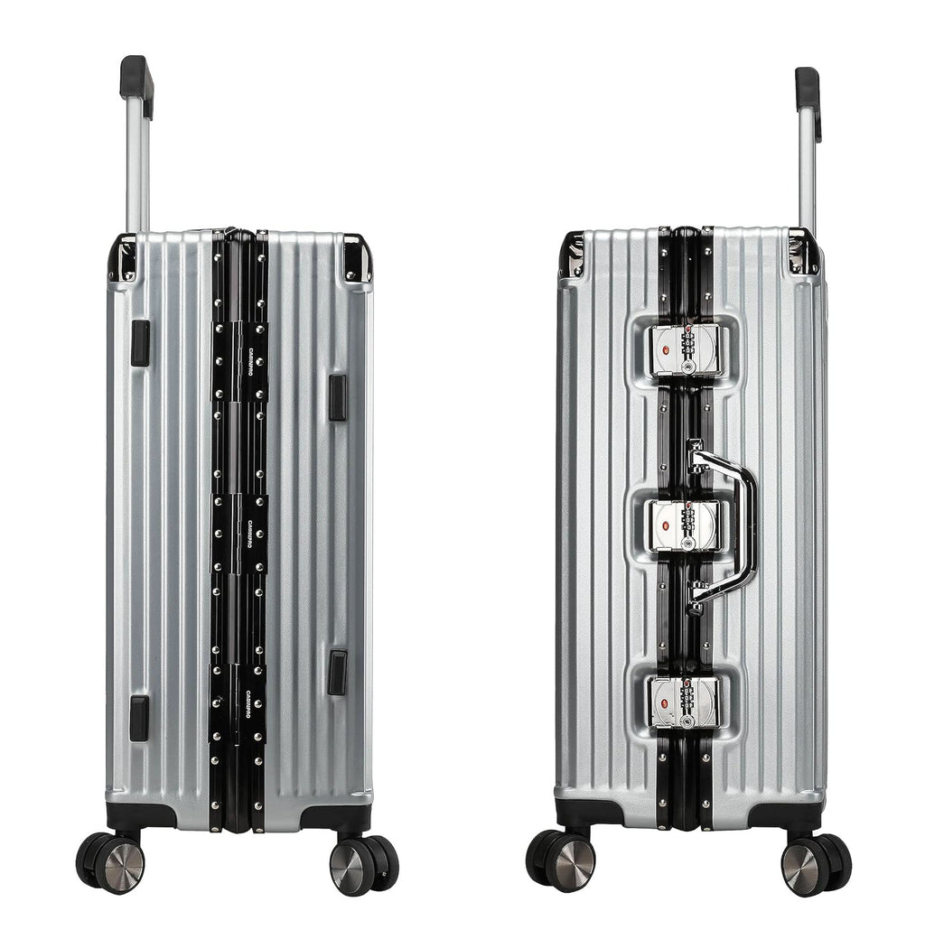 Vintage 22 And 26 Inch Sliver Aluminum Set Of 2 Suitcase  – Hard Shell Luggage with TSA Lock & Spinner Wheels