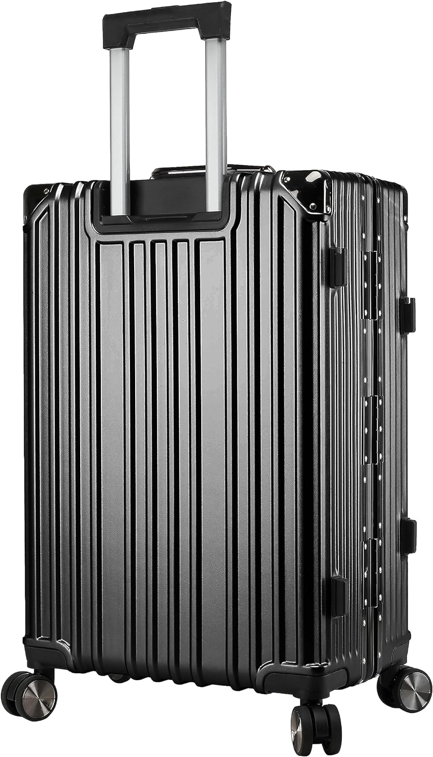 Vintage 26 Inch Black Aluminum Suitcase – Hard Shell Luggage with TSA Lock & Spinner Wheels