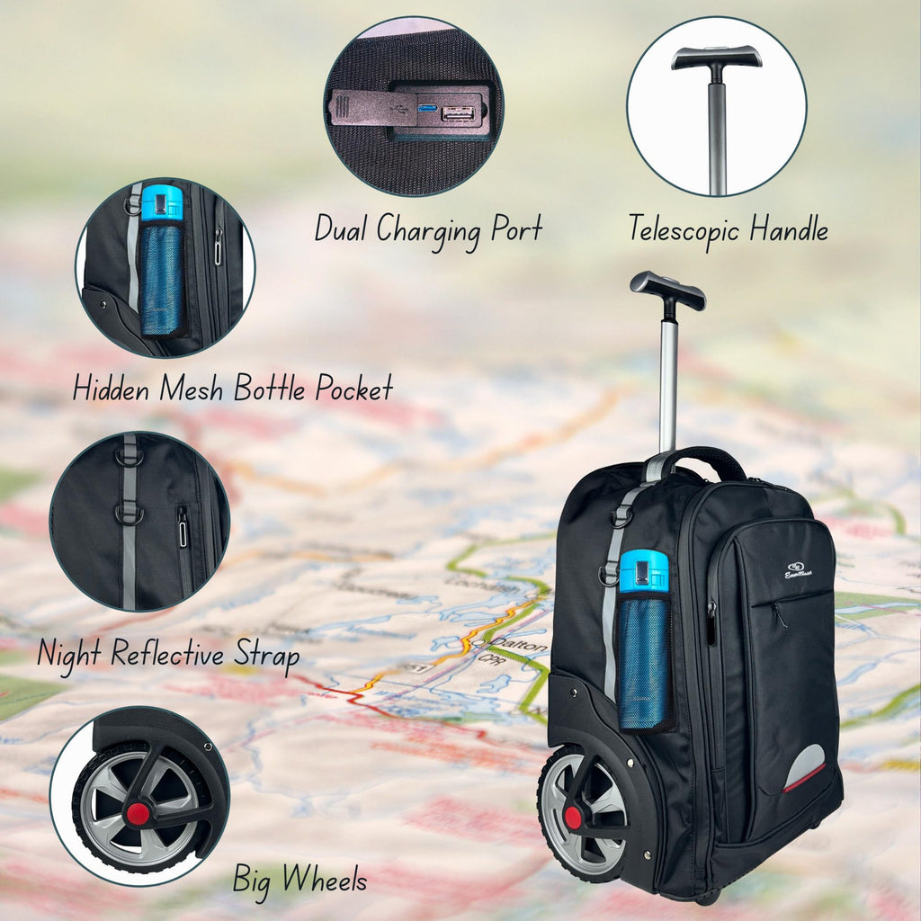 EB EVER BEST-Series Of Bags Laptop Trolley 2 Big Wheel Backpack Luggage Suitcase Compact Business Bag Student Laptop Bag for Men & Women-Black, Black, M, Casual