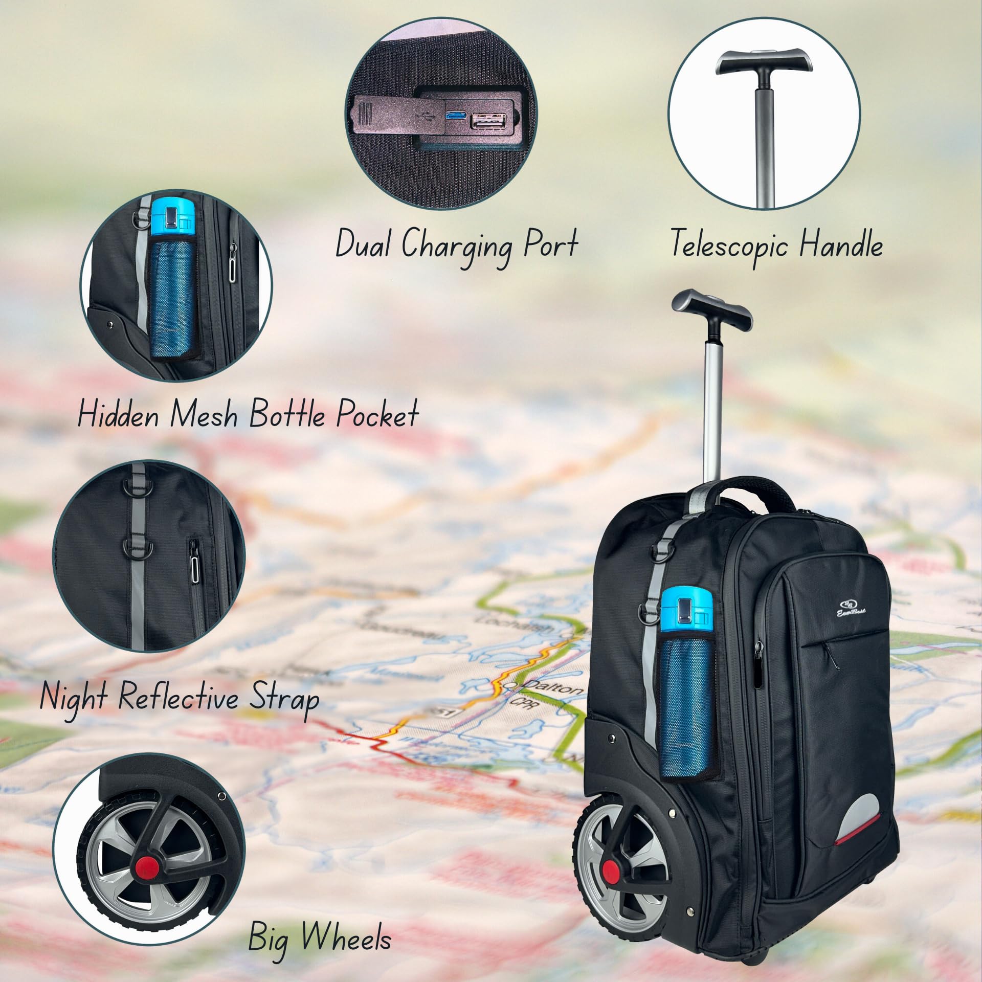 EB EVER BEST-Series Of Bags Laptop Trolley 2 Big Wheel Backpack Luggage Suitcase Compact Business Bag Student Laptop Bag for Men & Women-Black, Black, M, Casual