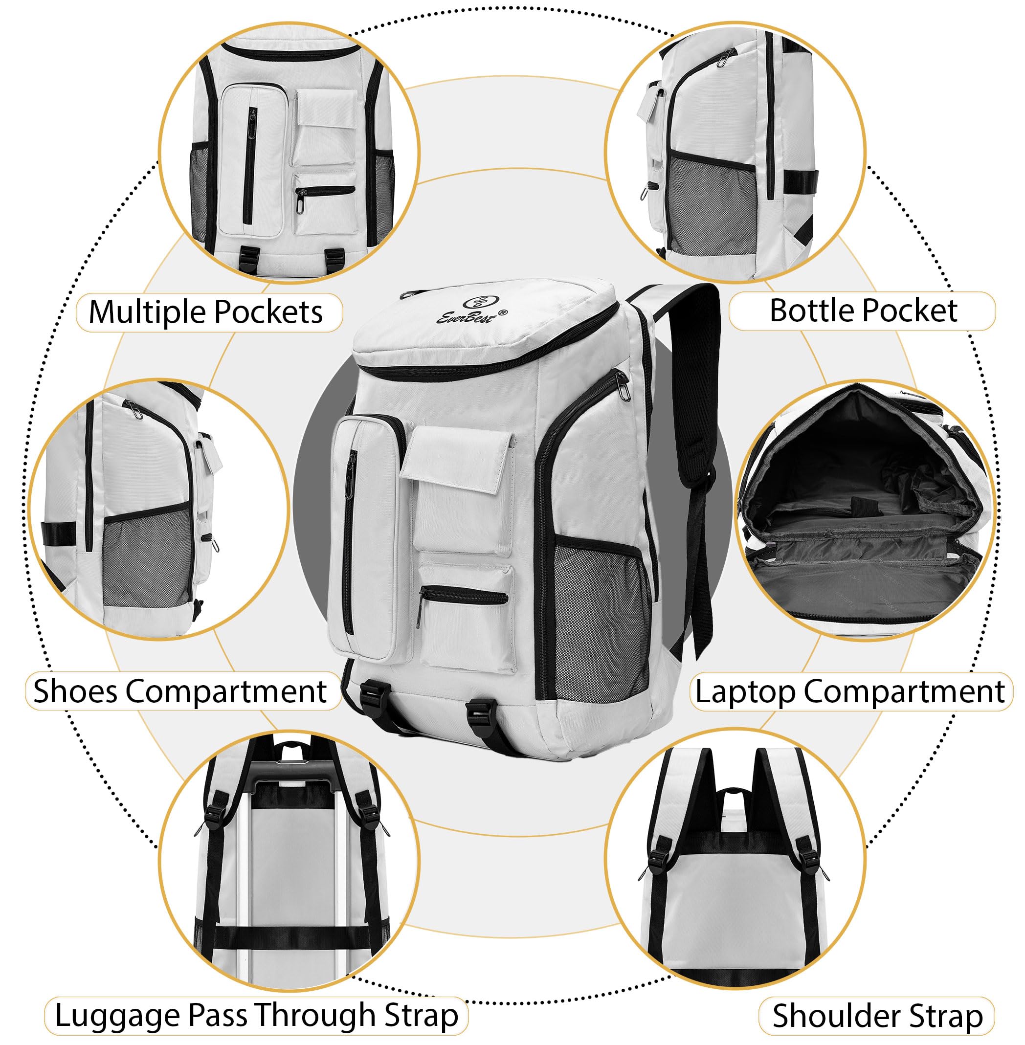EB EVER BEST-Series Of Bags Travel Laptop Backpack, Business Backpacks with USB Charging Port, Water Resistant Bag for Men & Women, Silver, M, Mordern