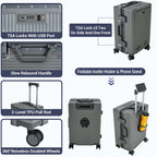 EverBest Executive 22 Inch Grey Cabin Luggage – Laptop Compartment, USB Port, TSA Lock | Aluminium Frame Polycarbonate Hardside Trolley