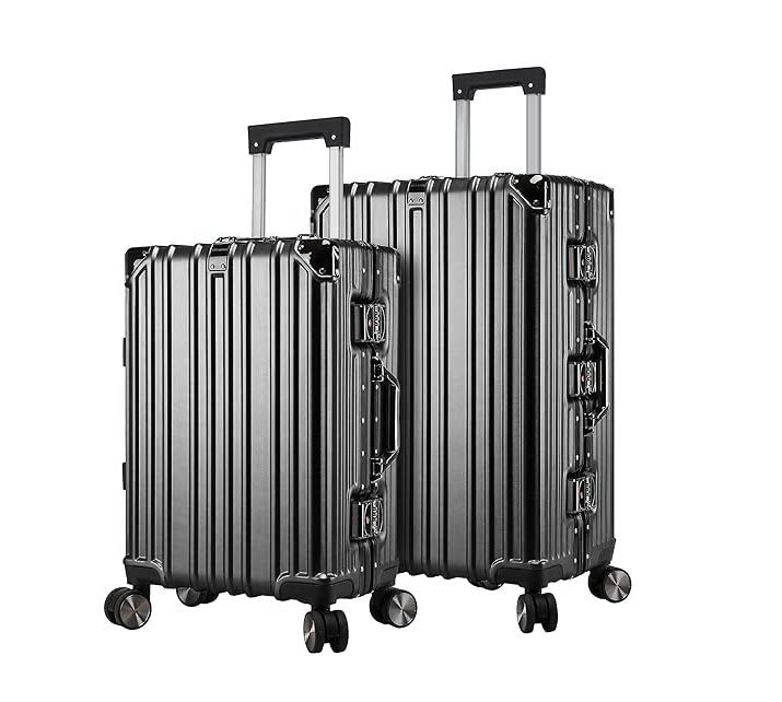 Vintage 22 And 26 Inch Grey Aluminum Set Of 2 Suitcase  – Hard Shell Luggage with TSA Lock & Spinner Wheels