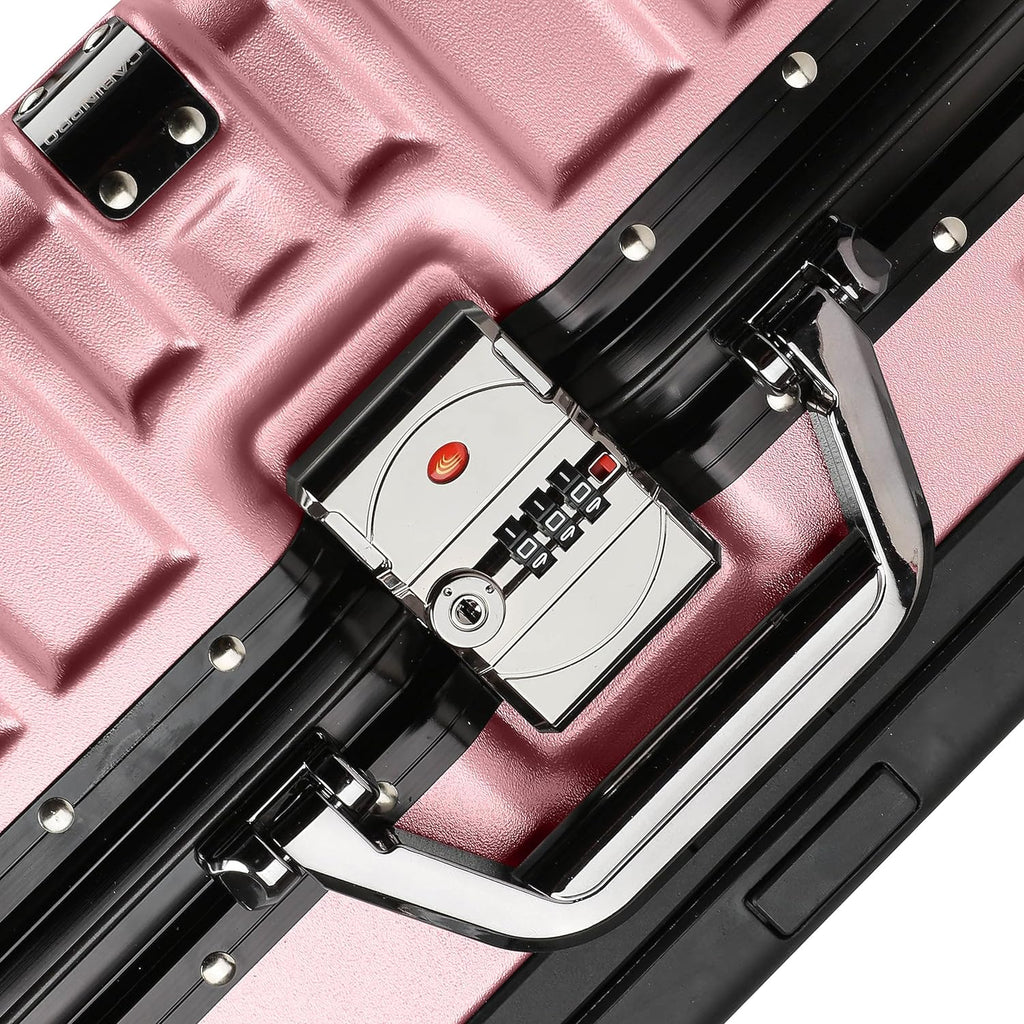 Vintage 22 Inch Pink Aluminum Suitcase – Hard Shell Luggage with TSA Lock & Spinner Wheels