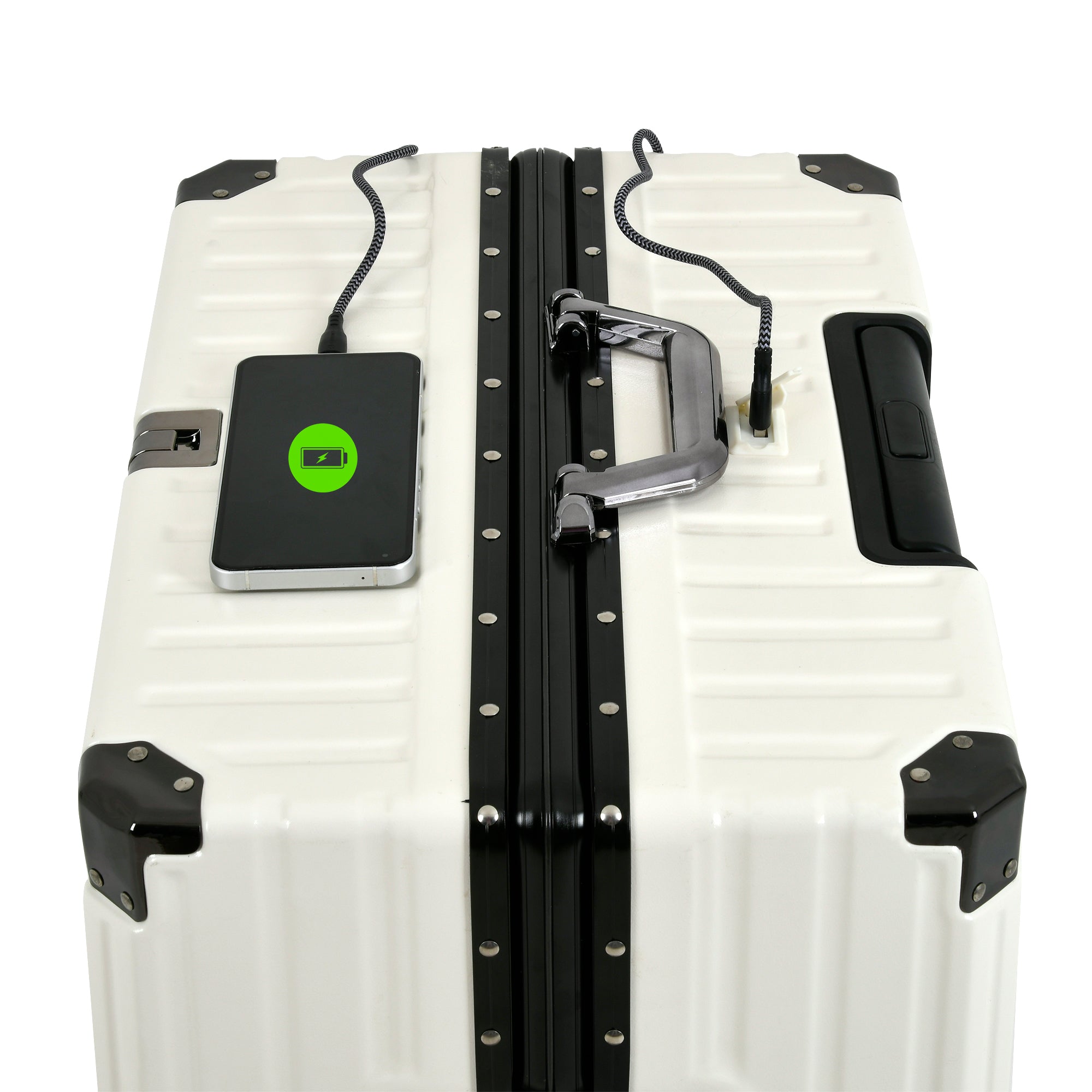 Vintage 22 And 26 Inch White Aluminum Set Of 2 Suitcase  – Hard Shell Luggage with TSA Lock & Spinner Wheels
