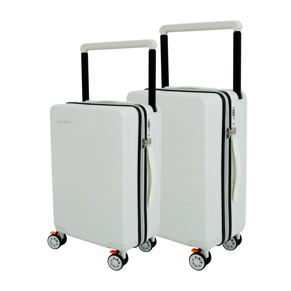 EverBest 22 & 26  Inch Set Of 2  Wide Handle Zipper White Suitcase
