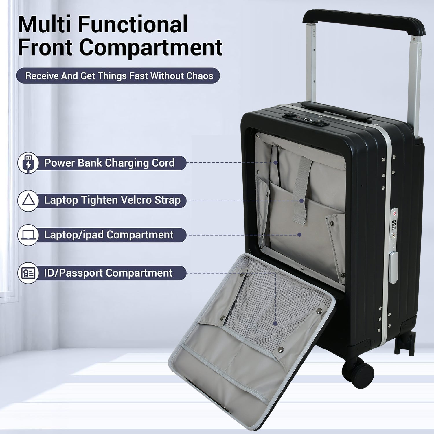 EB Black 22 Inch Aluminum Frame With Front open Compartment