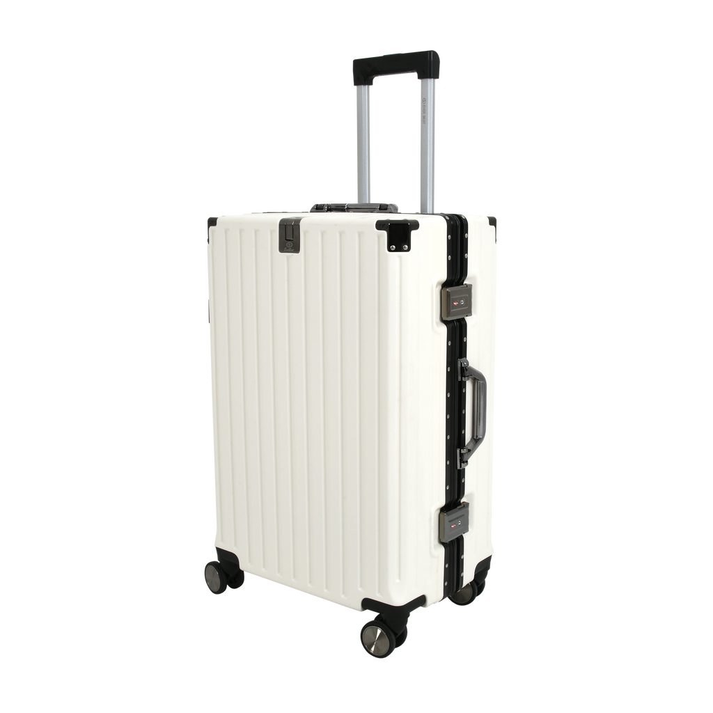 Vintage 22 And 26 Inch White Aluminum Set Of 2 Suitcase  – Hard Shell Luggage with TSA Lock & Spinner Wheels