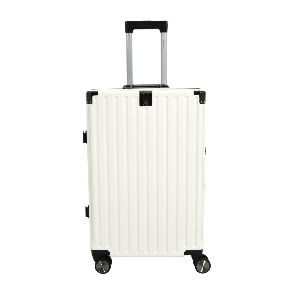 Vintage 22 Inch White Aluminum Suitcase – Hard Shell Luggage with TSA Lock & Spinner Wheels