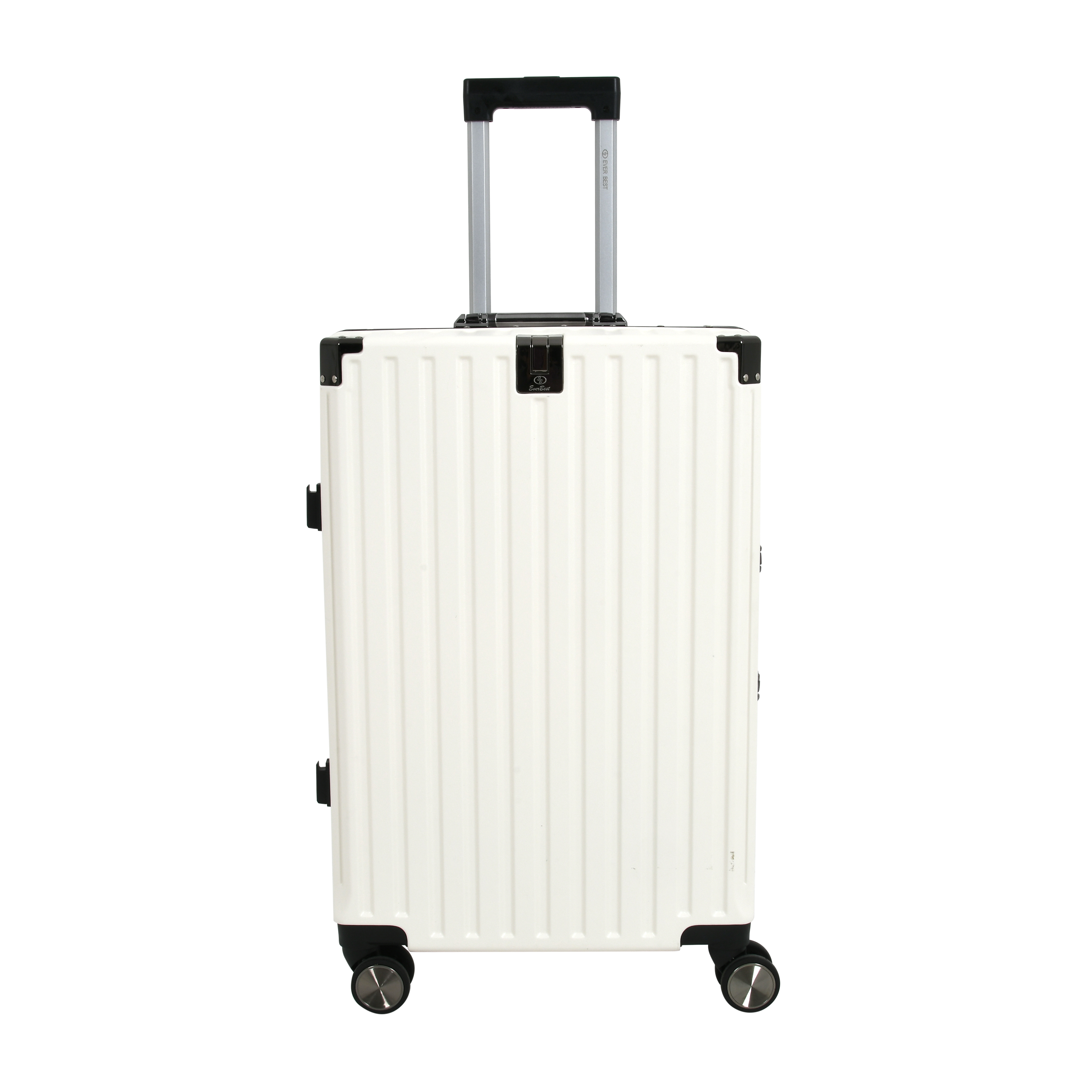 Vintage 30 Inch White Aluminum Suitcase – Hard Shell Luggage with TSA Lock & Spinner Wheels