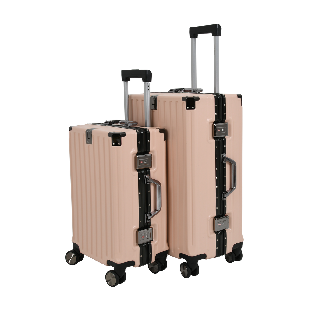 Vintage 22 And 26 Inch Pink Aluminum Set Of 2 Suitcase  – Hard Shell Luggage with TSA Lock & Spinner Wheels